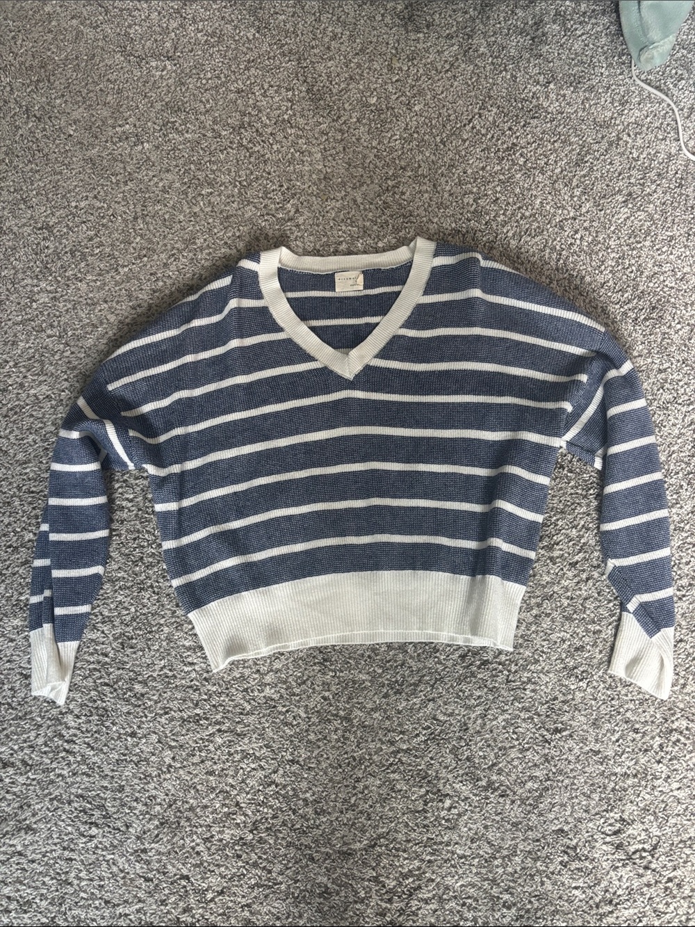 Dry Goods Navy & White Striped V-Neck Sweater
